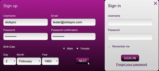 Sign-up screen